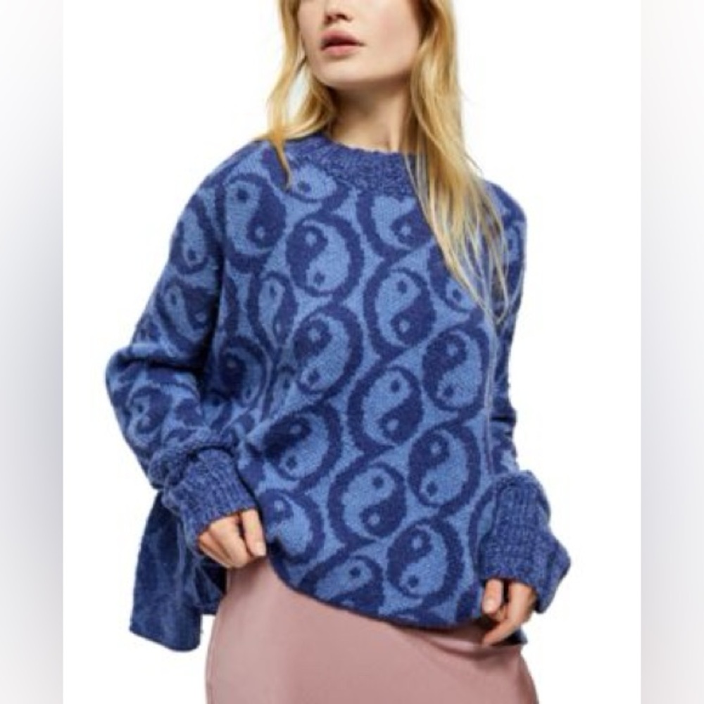 Free People Blue Yin Yang Crewneck Sweater